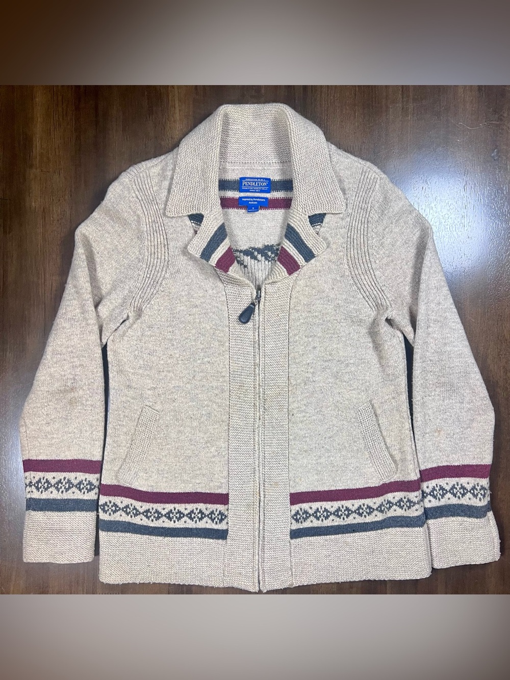 Pendleton Inspired by Archives Lambs Wool Cowichan Zip Cardigan Sweater Small S